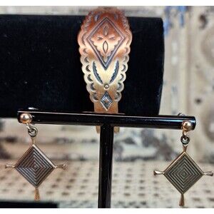 Southwestern Native Stamped Copper Cuff Bracelet & God's Eye Earrings
